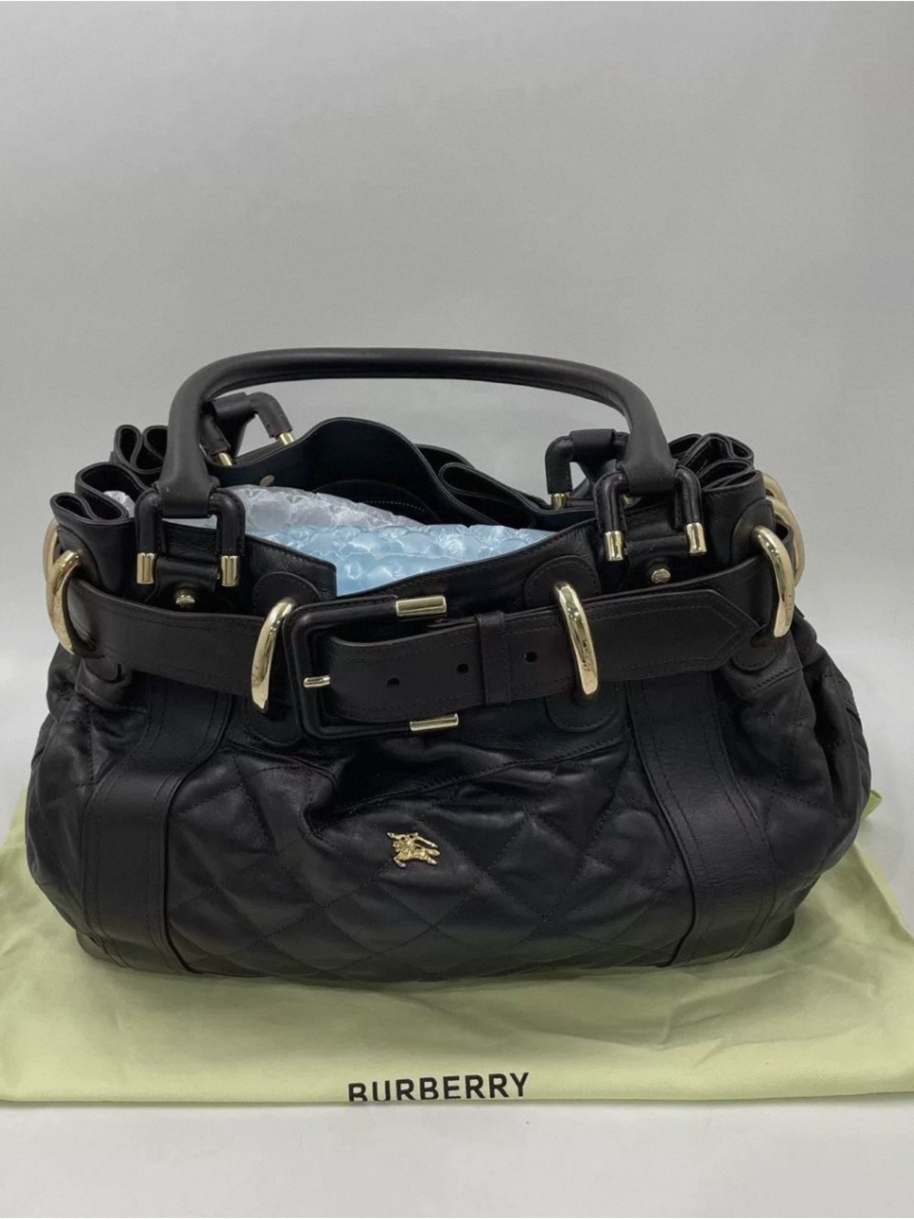 Authentic Burberry Dark Brown Quilted Leather Handbag w/ Dust Bag - Picture 4 of 11